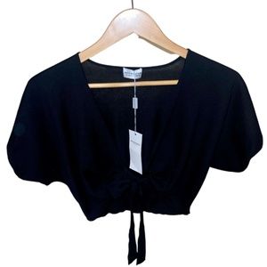 Philosophy Cotton and Cashmere Tie-Front Black Cardigan